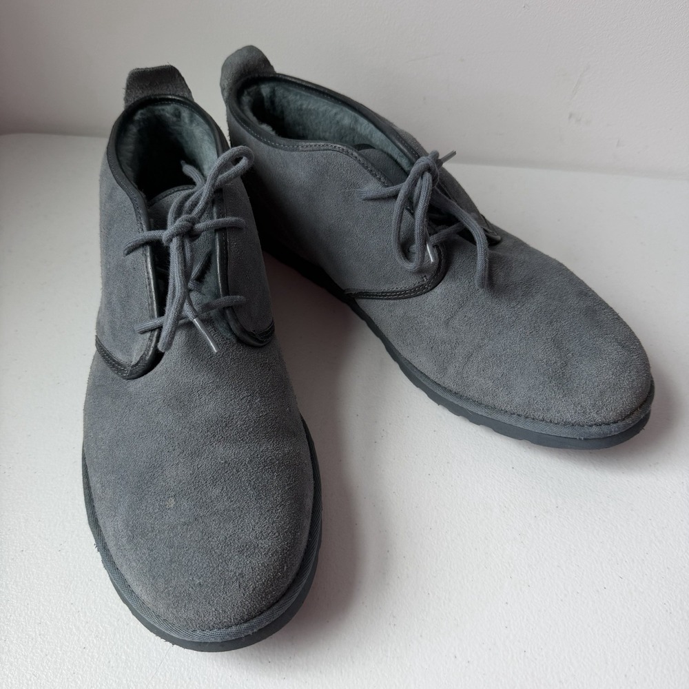 UGG Blue/Gray Suede Lace Up Neumel Chukka Boots Sheepskin Sherpa Lined Mens Sz15